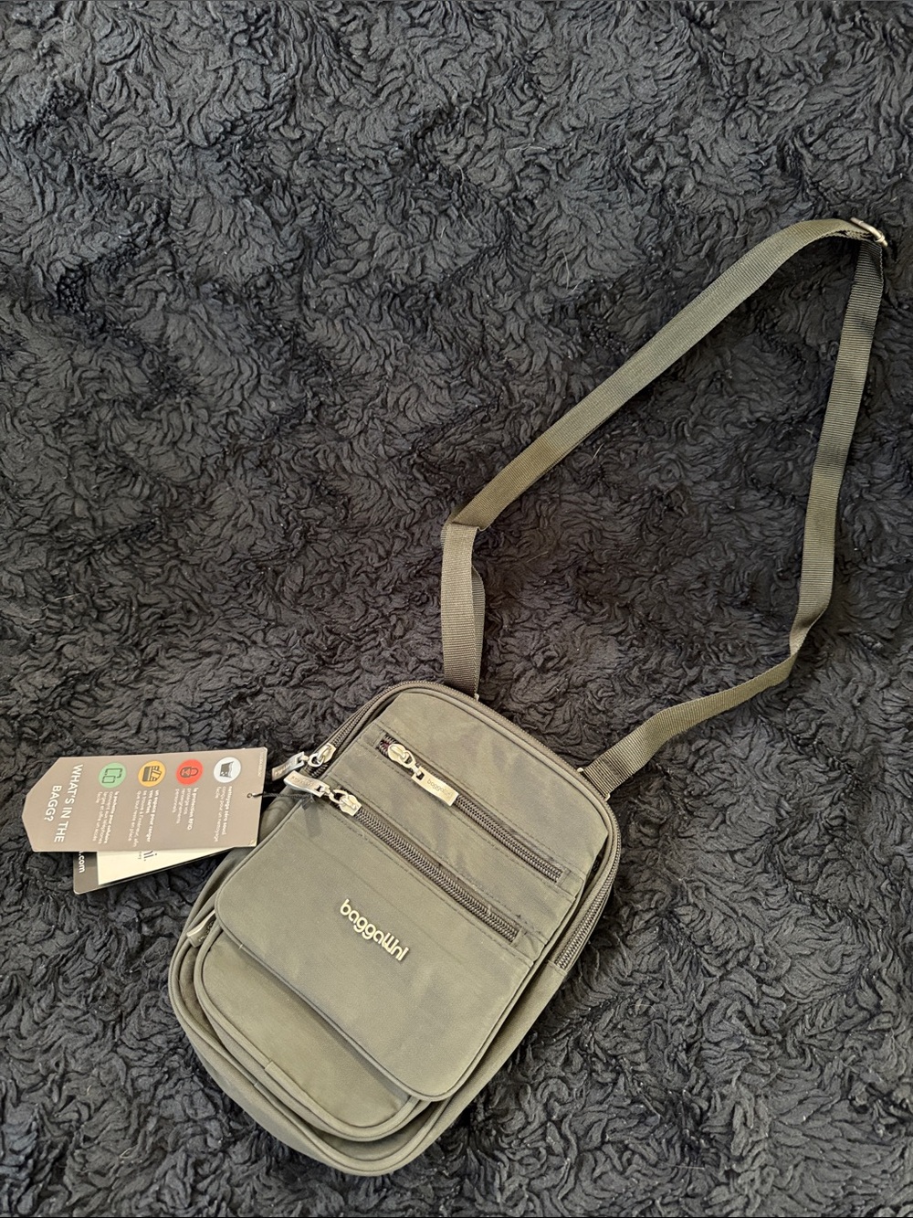 Baggallini Grey Crossbody Messenger Bag with Multiple Zips